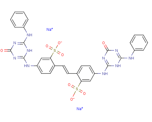 Benzenesulfonic acid, 2,2-(1,2-ethenediyl)bis[ 5-[[1,4-dihydro-4-oxo-6-(phenylamino)-1,3,5-triazin-2-yl]amino]-, disodium salt Structure,1264-32-0Structure