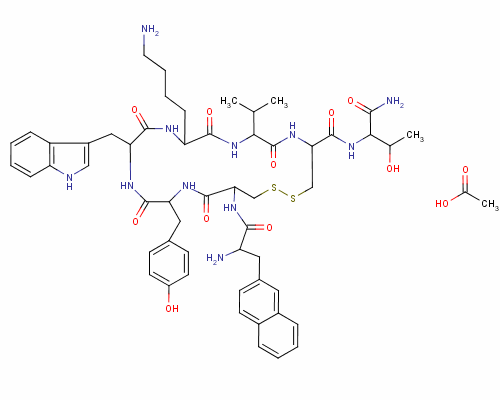 10-(4-Aminobutyl)-19-[(2-amino-3-naphthalen-2-yl-propanoyl)amino]-n-(1-carbamoyl-2-hydroxy-propyl)-16-[(4-hydroxyphenyl)methyl]-13-(1h-indol-3-ylmethyl)-6,9,12,15,18-pentaoxo-7-propan-2-yl-1,2-dithi Structure,127984-74-1Structure