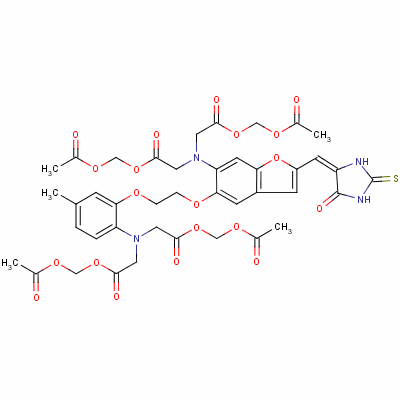 Acetyloxymethyl 2-[[2-(acetyloxymethoxy)-2-oxoethyl]-[5-[2-[2-[bis[2-(acetyloxymethoxy)-2-oxoethyl]amino]-5-methylphenoxy]ethoxy]-2-[(e)-(5-oxo-2-sulfanylideneimidazolidin-4-ylidene)methyl]-1-benzofur Structure,149732-62-7Structure