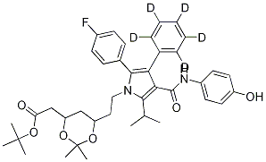 (6-{2-[2-(4-Fluorophenyl)-4-(4-hydroxy-phenylcarbamoyl)-5-isopropyl-3-phenyl-d5-pyrrol-1-yl]-ethyl}-2,2-dimethyl-[1,3]-dioxane-4-yl)-acetic acid, tert-butyl ester Structure,265989-38-6Structure