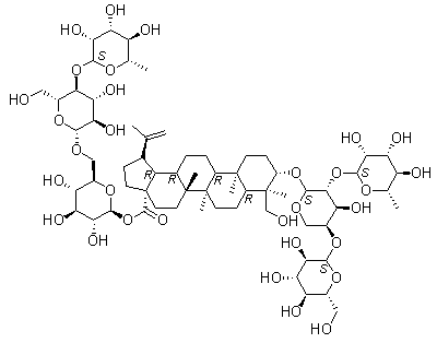 3-O-b-D-葡萄糖( 1→4)-[ a -L-鼠李糖(1→2)]- a-L-阿拉伯糖 23-羥基羽扇豆20(29)-烯-28–酸- 28-O-鼠李糖(1→4)葡萄糖(1→6)葡萄糖苷結(jié)構(gòu)式_366814-43-9結(jié)構(gòu)式