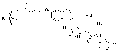 5-[[7-[3-[Ethyl[2-(phosphonooxy)ethyl]amino]propoxy]-4-quinazolinyl]amino]-n-(3-fluorophenyl)-1h-pyrazole-3-acetamide dihydrochloride Structure,722543-50-2Structure