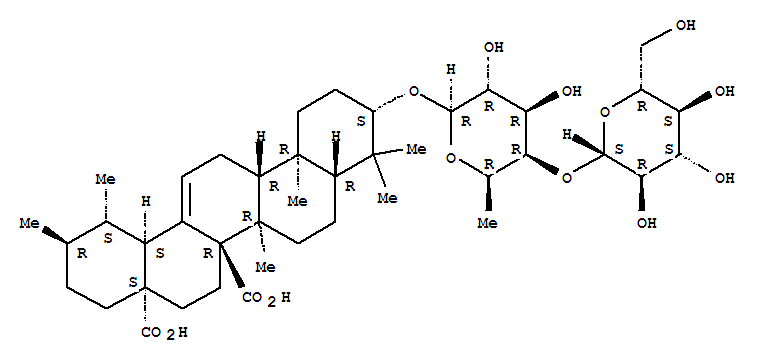 (3BETA)-3-[(6-去氧基-4-O-BETA-D-吡喃葡萄糖基-BETA-D-吡喃半乳糖基)氧基]烏蘇-12-烯-27,28-二酸結(jié)構(gòu)式_167875-39-0結(jié)構(gòu)式