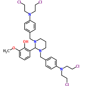 Phenol,2-[1,3-bis[[4-[bis(2-chloroethyl)amino]phenyl]methyl]hexahydro-2-pyrimidinyl]-6-methoxy- Structure,16757-45-2Structure