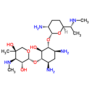 (2R,3r,4r,5r)-2-[(1s,2s,3r,4s,6r)-4,6-diamino-3-[(2r,3r,6s)-3-amino-6-[(1r)-1-methylaminoethyl]oxan-2-yl]oxy-2-hydroxy-cyclohexyl]oxy-5-methyl-4-methylamino-oxane-3,5-diol Structure,25876-10-2Structure