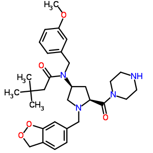 N-[(3s,5s)-1-(1,3-benzodioxol-5-ylmethyl)-5-(1-piperazinylcarbonyl)-3-pyrrolidinyl]-n-[(3-methoxyphenyl)methyl]-3,3-dimethyl-butanamide Structure,334998-36-6Structure