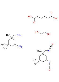 Hexanedioic acid, polymer with 5-amino-1,3,3-trimethylcyclohexanemethanamine, 1,2-ethanediol and 5-isocyanato-1-(isocyanatomethyl)-1,3,3-trimethylcyclohexane Structure,53184-55-7Structure