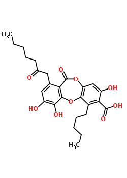 3,4,8-Trihydroxy-11-oxo-1-(2-oxoheptyl)-6-pentyl-11h-dibenzo[b,e][1,4]dioxepin-7-carboxylic acid Structure,53899-46-0Structure