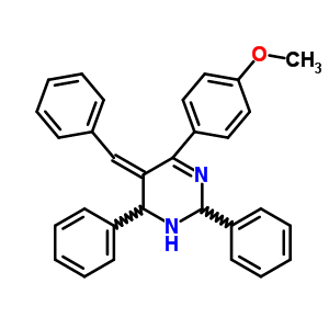 Pyrimidine,1,2,5,6-tetrahydro-4-(4-methoxyphenyl)-2,6-diphenyl-5-(phenylmethylene)- Structure,64968-39-4Structure